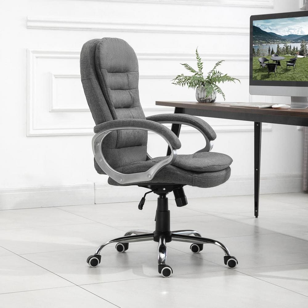 Vinsetto Grey Adjustable Height Ergonomic High Back Home Office Chair with Armrests 921-170V80