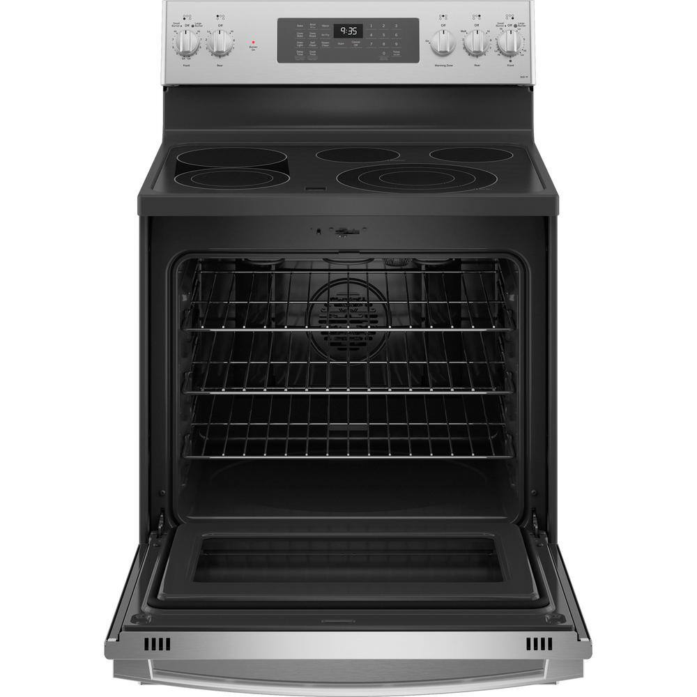 GE Profile 30 in. 5.3 cu. ft. Freestanding Electric Range in Fingerprint Resistant Stainless with True Convection and Air Fry PB935YPFS