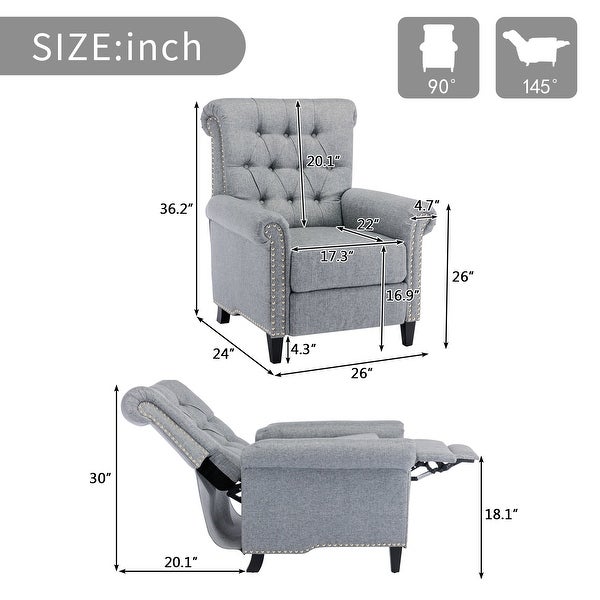 Classic Pushback Linen Tufted Recliner with Nailheads for Living Room， Bedroom， Office