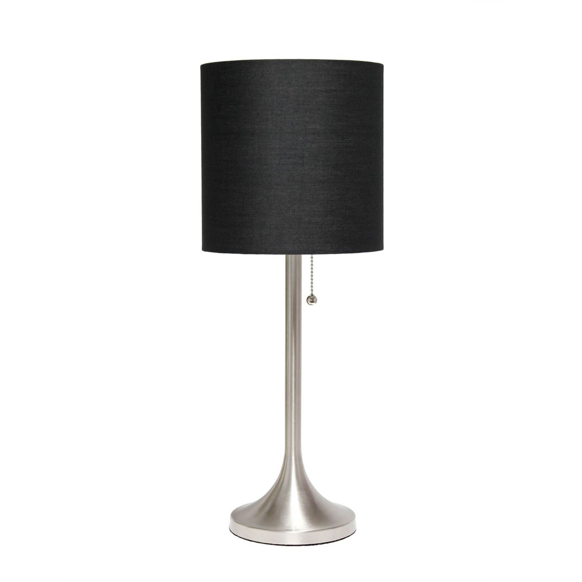 Simple Designs Brushed Nickel Tapered Table Lamp with Black Fabric Drum Shade