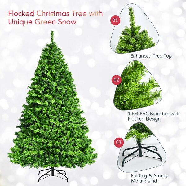 Costway 7.5ft Green Flocked Hinged Artificial Christmas Tree w/ Metal