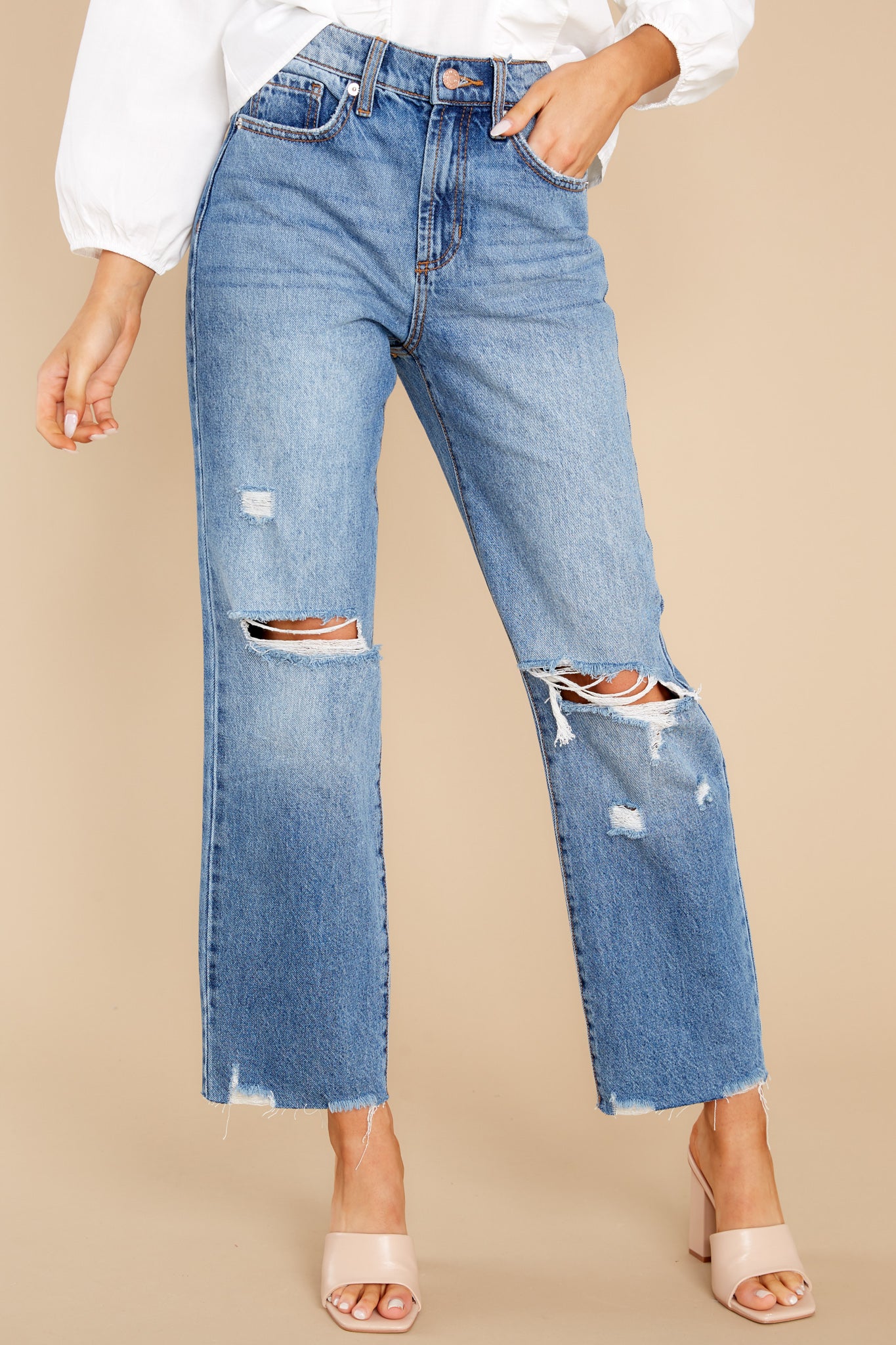 My Choice Medium Wash Distressed Wide Leg Jeans