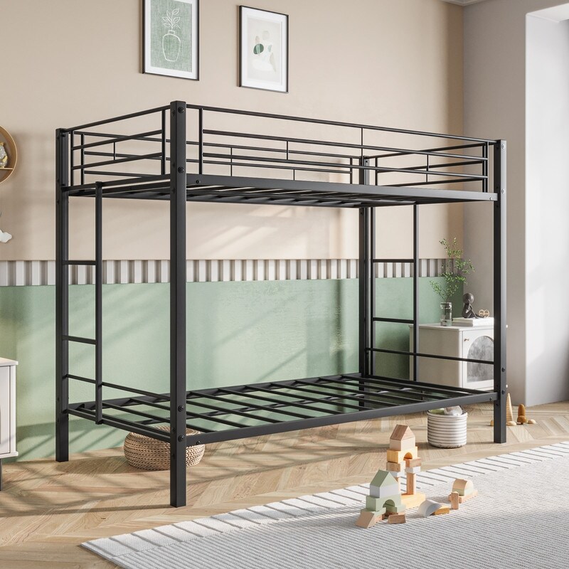 Heavy Duty Twin Bunk Beds with shelf and Slatted Support