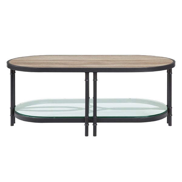 Ley 47 Inch Wood Coffee Table， Oblong， Industrial Design， Oak