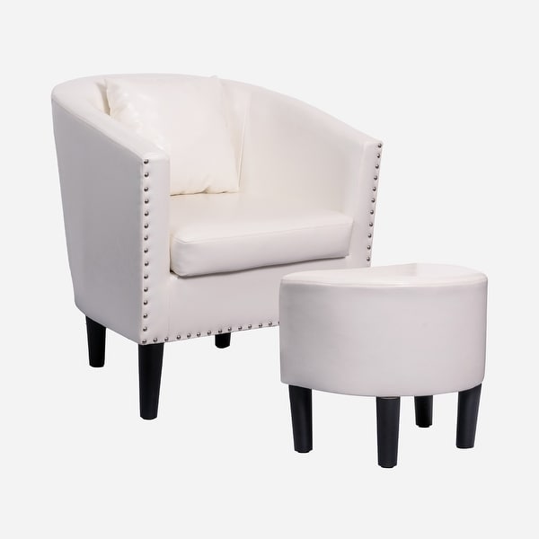 Modern Accent Chair with Ottoman Set， PU Leather Upholstered Club Round Arms Chair