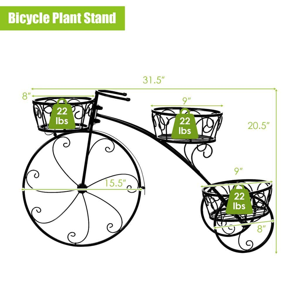 Costway Tricycle Plant Stand Iron Flower Pot Cart Holder Parisian Style Displaying HZ10029