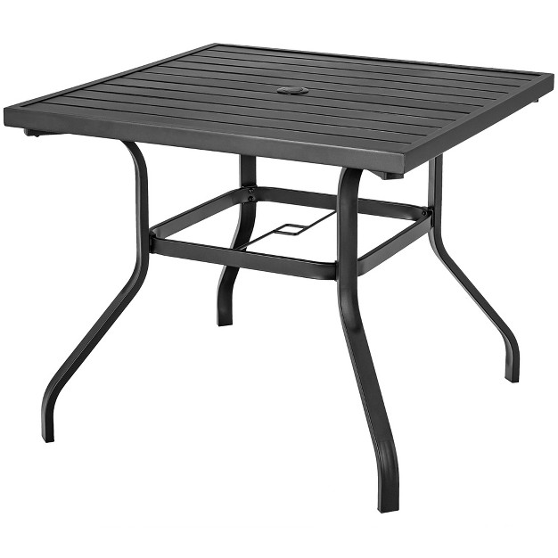 Costway 37 x27 x27 Patio Square Dining Table Metal Slat W 1 57 x27 x27 Umbrella Hole Garden