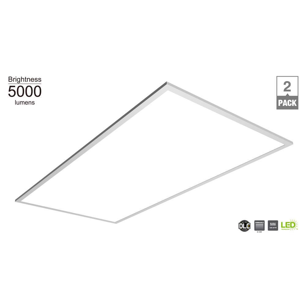 Commercial Electric 2ft. x 4ft. White Integrated LED Multi-Volt Flat Panel Troffer Light Fixture at 5000 Lumens 4000K Bright White (2-Pack) PN324A50A3-40