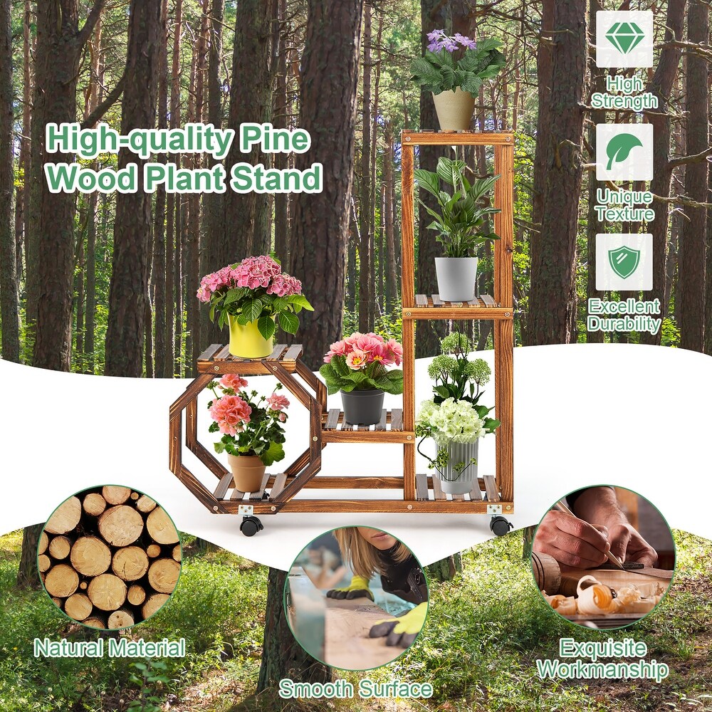 Costway 6 tier 6 Potted Rolling Plant Stand Wooden Storage Display   See Details