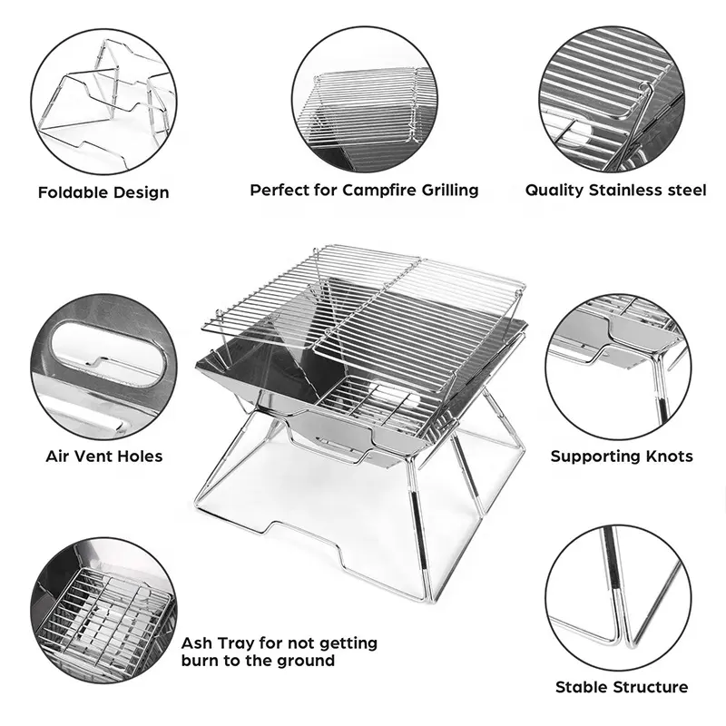 European Outdoor Adjustable Foldable Vertical Durable Camping Mesh Charcoal Bbq Grill Stove Barbecue