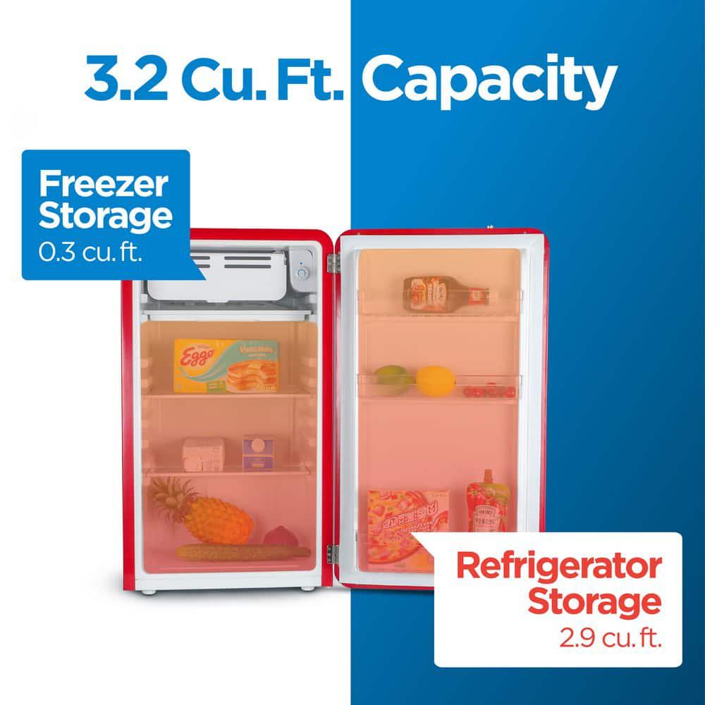 Commercial Cool 32 cu ft Retro Mini Fridge with Full Width Freezer Compartment in Red