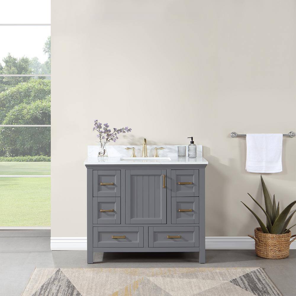 Altair Isla 42 in. W x 22 in. D x 34.5 in. H Single Sink Bath Vanity in Gray with Composite Stone top in White 538042-GR-AW-NM