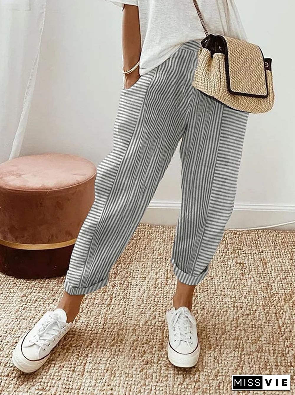 Jacquard Striped Paneled Loose-Fitting Track Pants