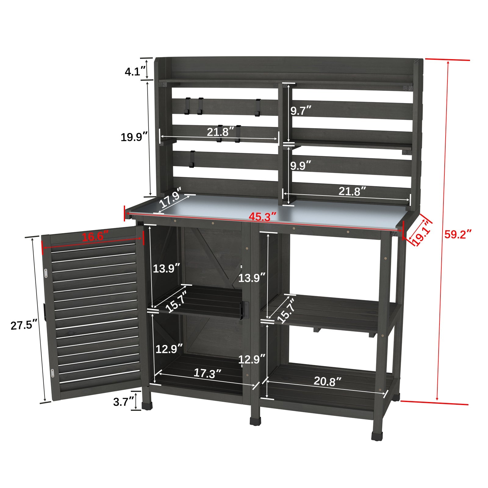 GDLF Potting Bench Table Large Garden Outdoor Metal Tabletop Workstation, Storage Cabinet Shelf