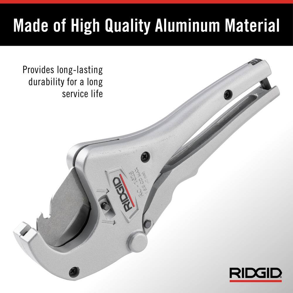 RIDGID 18 in. - 1-58 in. RC-1625 Aluminum Ratchet Action Plastic Pipe and Tubing Cutter Tool for Multilayer Tubing Jobs 23498