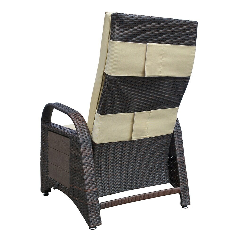 Outdoor Recliner Chair PE Wicker Adjustable Reclining Lounge Chair