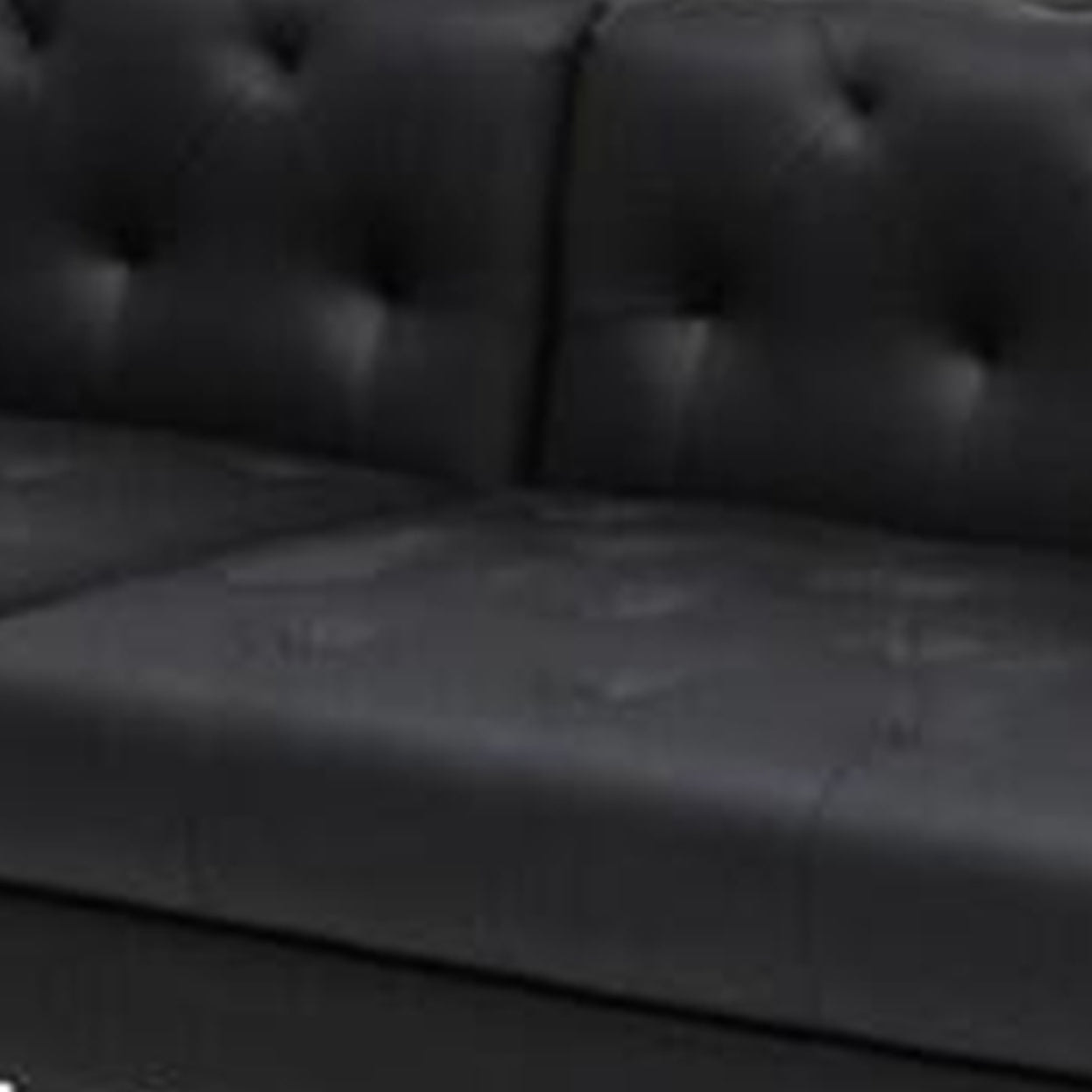 Ella 120 In. 4 Seater Sofa, Deep Button Tufted, Black Vegan Faux Leather- Saltoro Sherpi