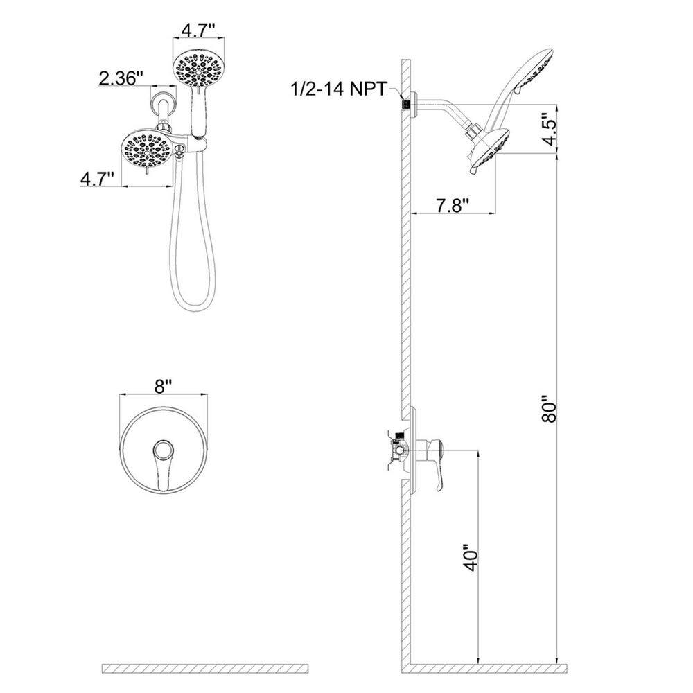 GIVING TREE 5-Spray Patterns 4.7 in. Wall Mount 2-in-1 Handheld Shower Head Replacement in Matte Black HDFFBT703PJ-MB