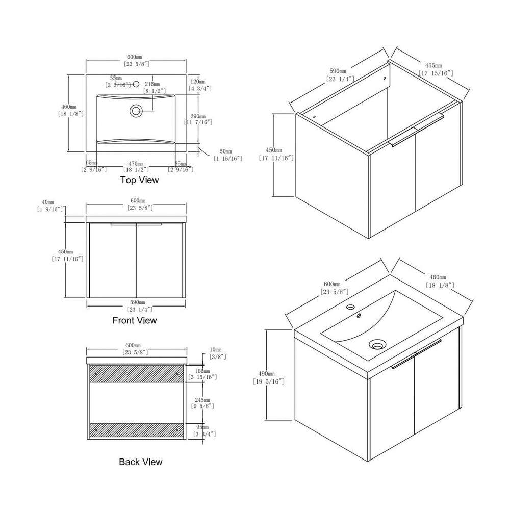 UPIKER Modern 24 in. W X 18 in. D x 20 in. H Bath Vanity in Imitative Oak with White Resin Vanity Top UP2208BCB24007