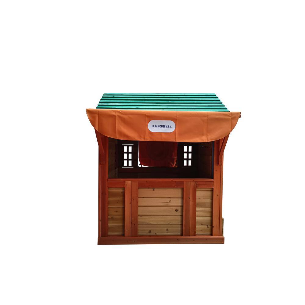 Afoxsos Eco-friendly Solid Wood Outdoor 4-in-1 Game House for kids Garden Playhouse with Different Games on Every Surface HDMX2487