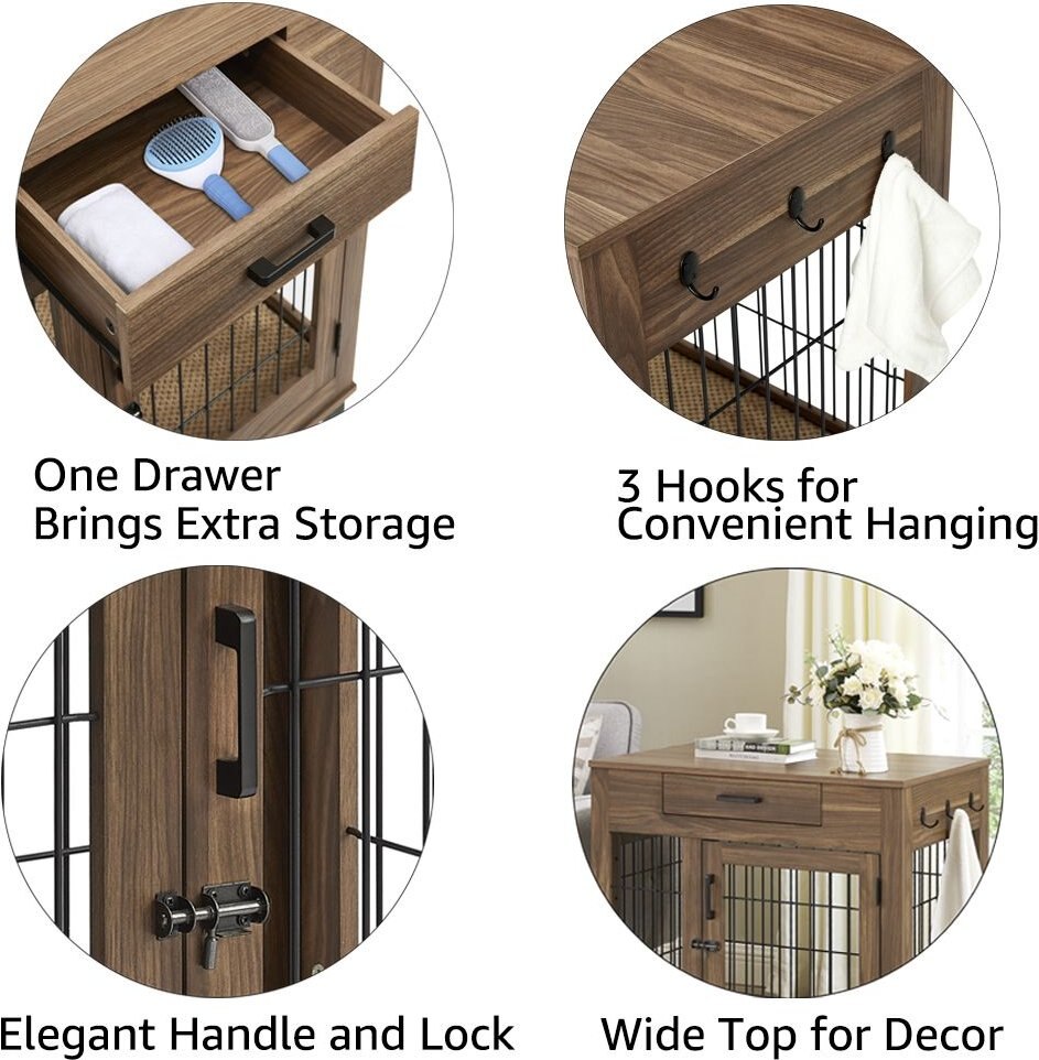 Unipaws Wooden Wire Double Door Furniture Dog Crate