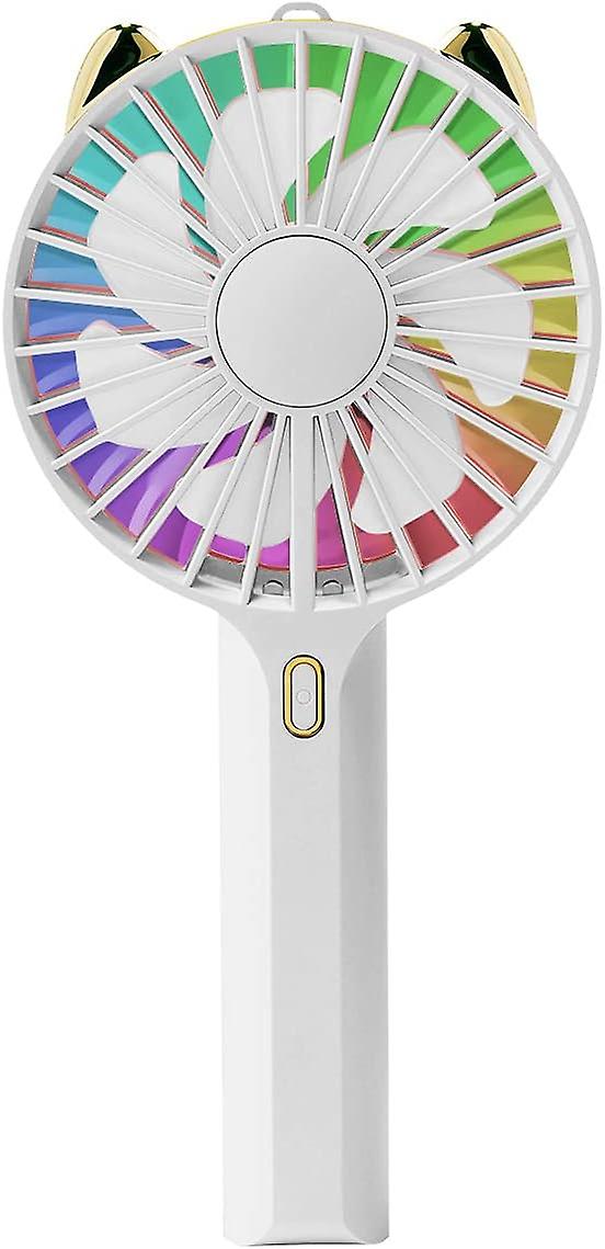 Handheld Mini Fan， 3 In 1 Small Fan With 7 Colors Led Lights， 3 Adjustable Speeds For Kids， Girls And Women Outdoors White Dog