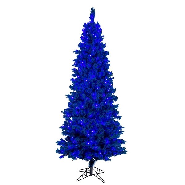 Vickerman 9' x 46 Flocked Turquoise Fir Artificial Prelit Christmas Tree，Turquoise LED Lights.