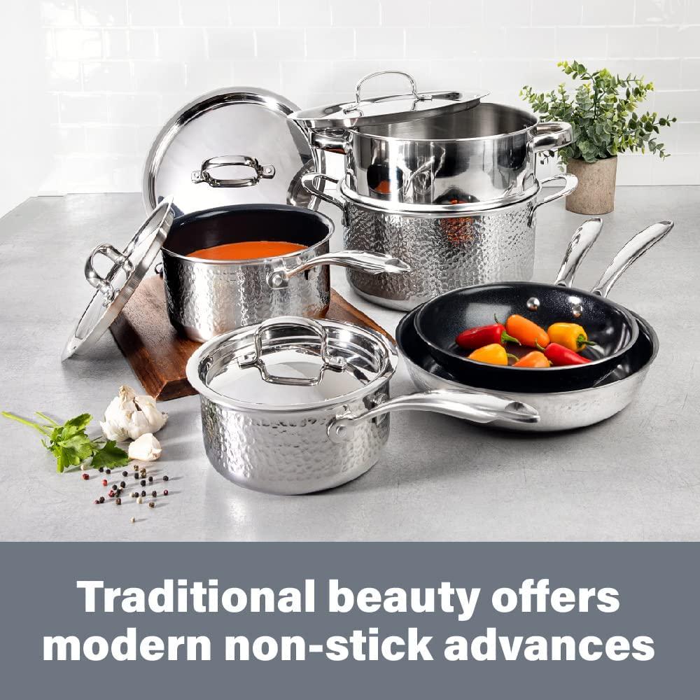 Granitestone Hammered Stainless Steel Pots and Pans Set 10 Pc Nonstick Cookware Set