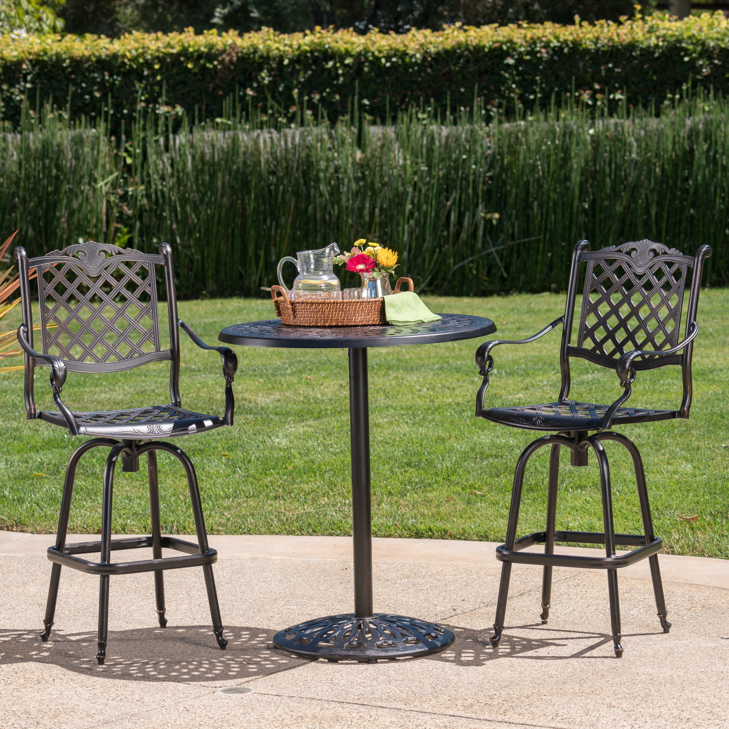 Arianna Outdoor Aluminum Bar Set with Patina Copper Finish