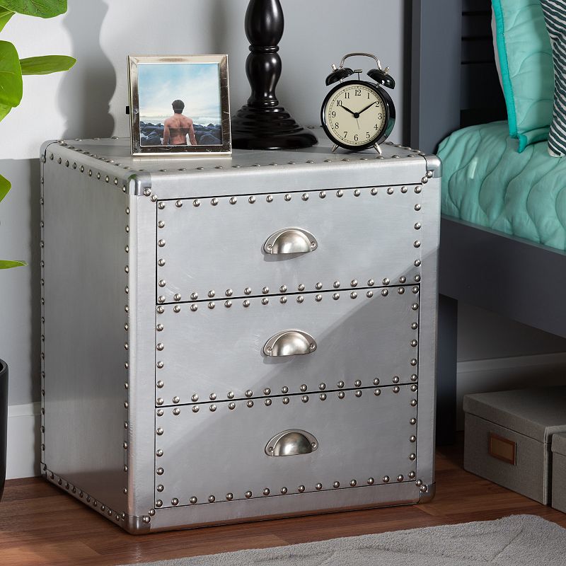 Baxton Studio Armel Silver 3-Drawer Nightstand