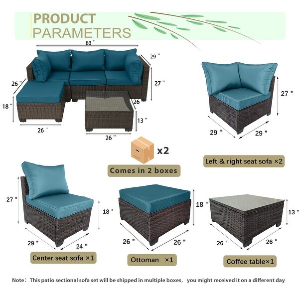 5Piece HandWoven PE Wicker Outdoor Patio Sectional Sofa Set with Cushions and Coffee Table