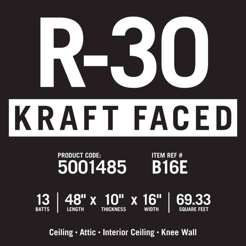 Knauf Insulation R-30 EcoBatt Kraft Faced Fiberglass Insulation Batt 10 in. x 16 in. x 48 in. 5001485