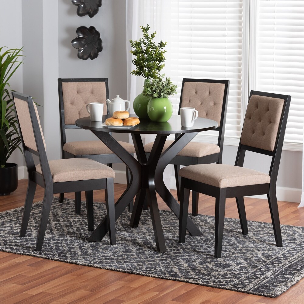 Mana Modern Sand Fabric and Dark Brown Finished Wood Dining Set