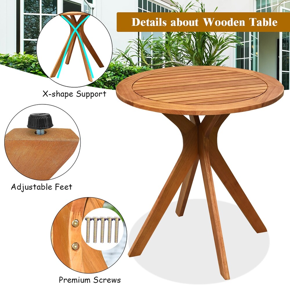 27 Inch Outdoor Round Dining Table Solid Wood Patio Bistro Table