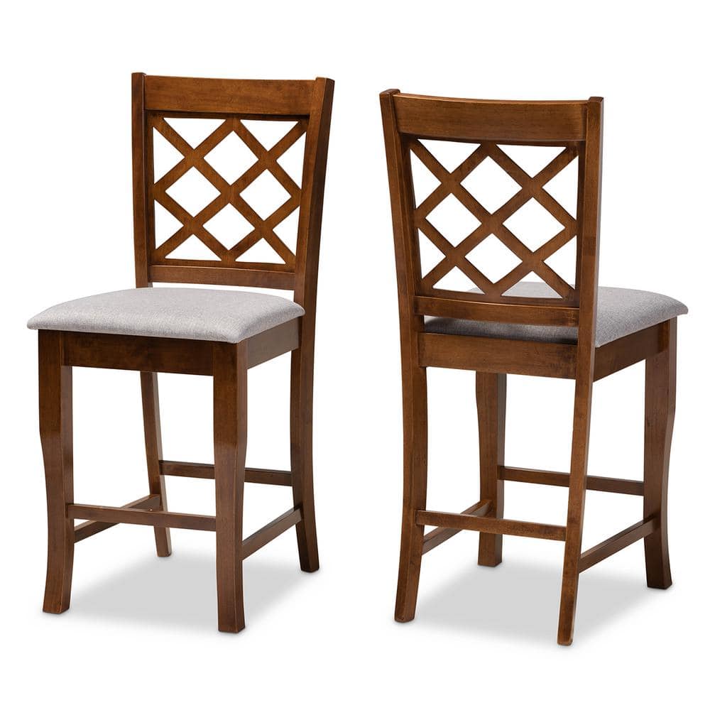 Baxton Studio Aria 25 in. Grey and Walnut Pub Stool (Set of 2) 167-2PC-9888-HD