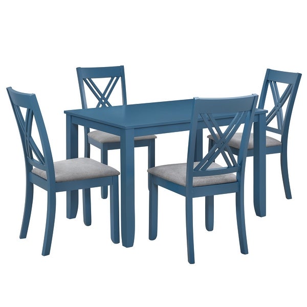 Wood 5-Piece Dining Table Set w/4 X-Back Chairs for Small Places， Blue