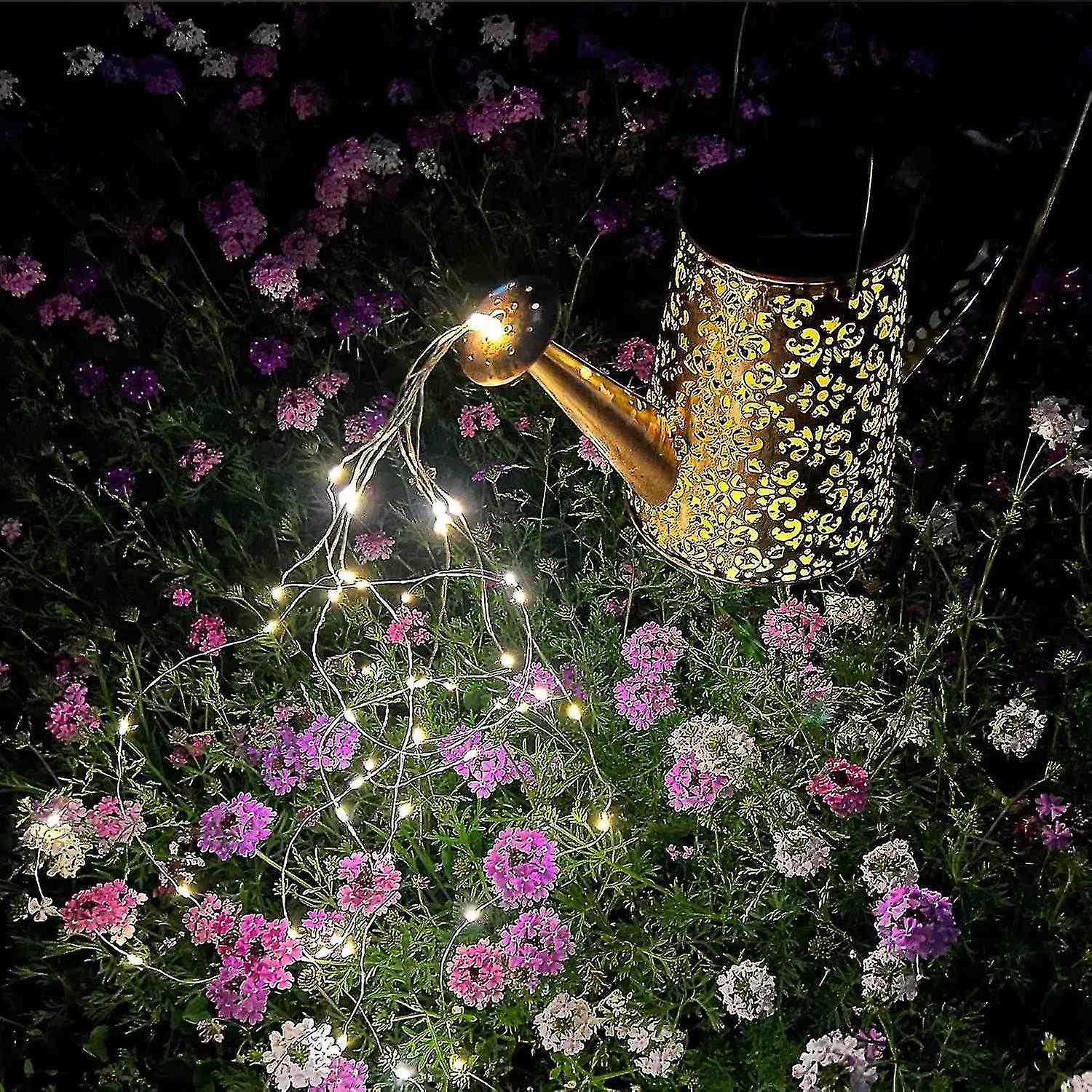 Night Light Solar Watering Can Lights Garden Decorations - Waterproof Copper Outdoor Sculptures Star