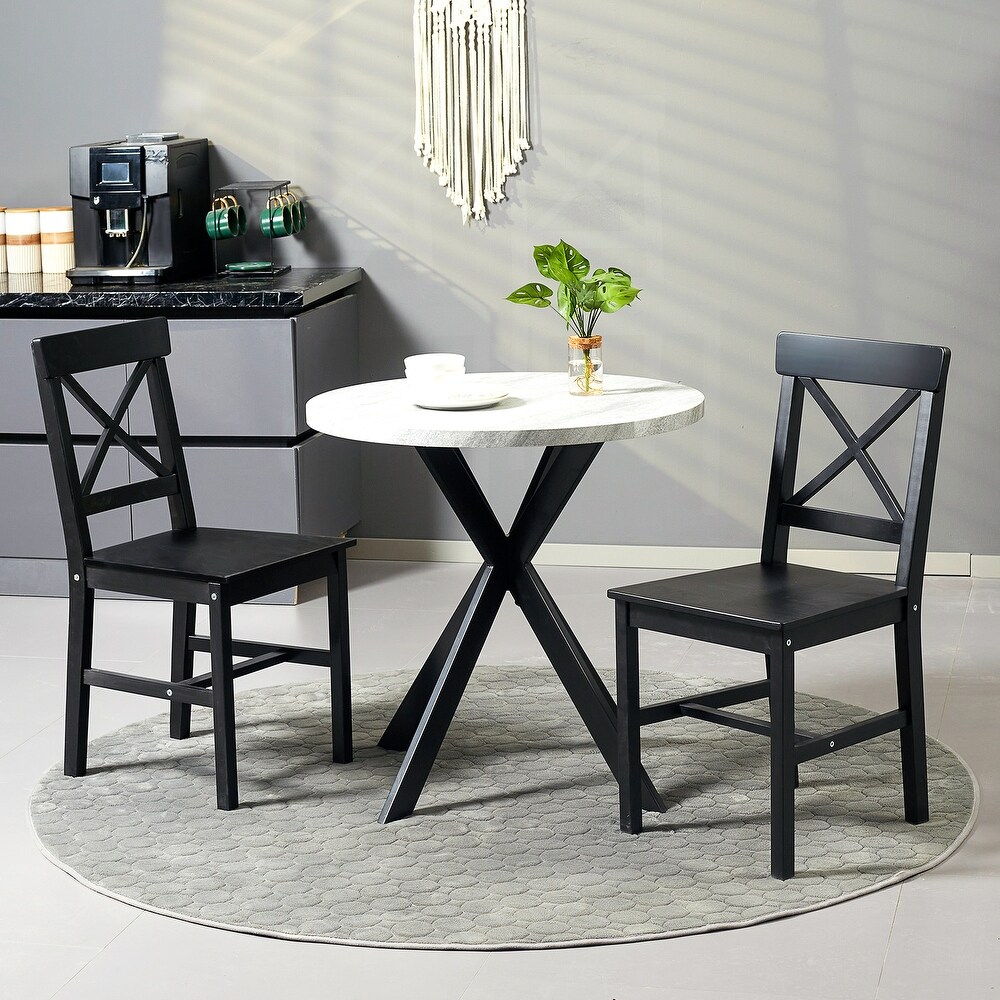 HOMCOM Wooden Dining Chairs Set of 2  Farmhouse Kitchen Chairs with Cross Back  Solid Structure  Black