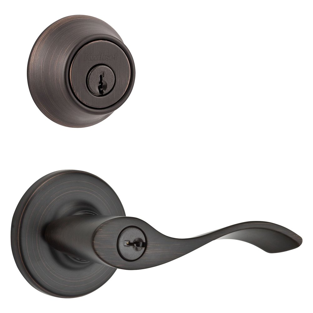 Venetian Bronze Balboa Door Lever and Single Cylinder Deadbolt Set