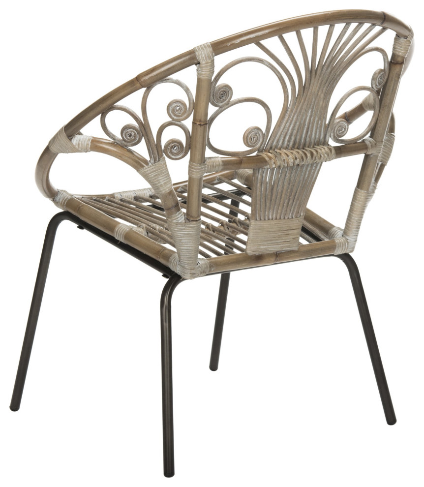 Unique Accent Chair  Round Design With Metal Base  Rattan Seat  Gray White Wash   Tropical   Armchairs And Accent Chairs   by Declusia  Houzz