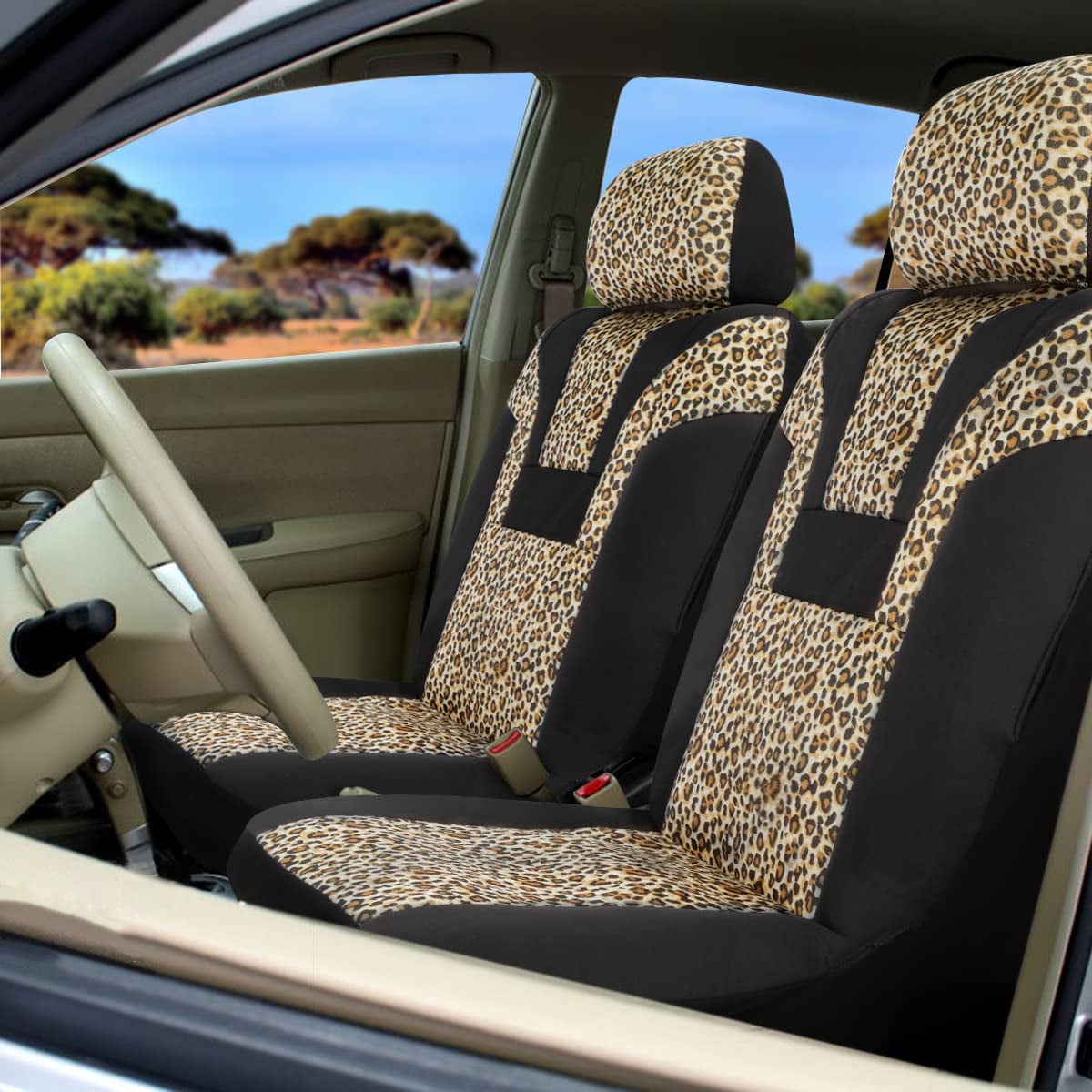 INFANZIA Leopard Car Seat Covers - Cheetah Pattern Integrated Auto Seat Cover Car Protector Interior Accessories， Airbag Compatible， Universal Fits for Cars， SUV， Truck