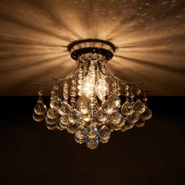 CO-Z 3-Light Crystal Raindrop Flush Mount Chandelier - Nickel