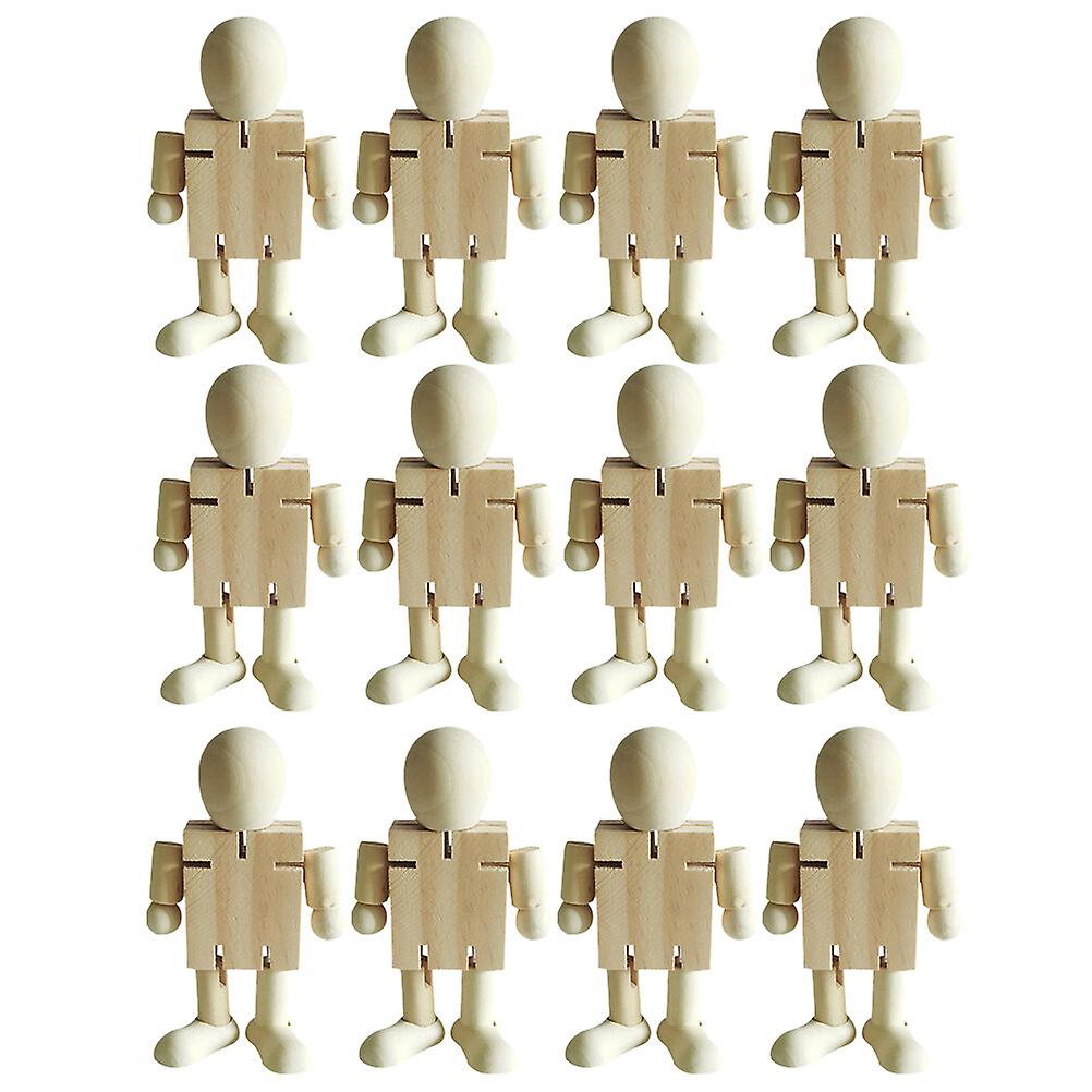 12pcs Wooden Robot Figurines Diy Unfinished Robot Dolls Blank Robot Models Diy Painting Robot Models