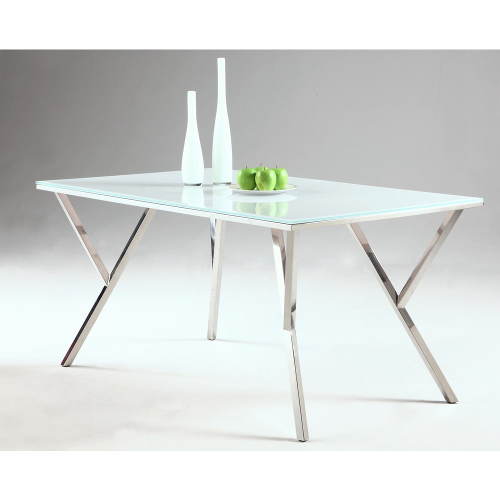 Somette White Starphire 61 inch Glass Dining Table