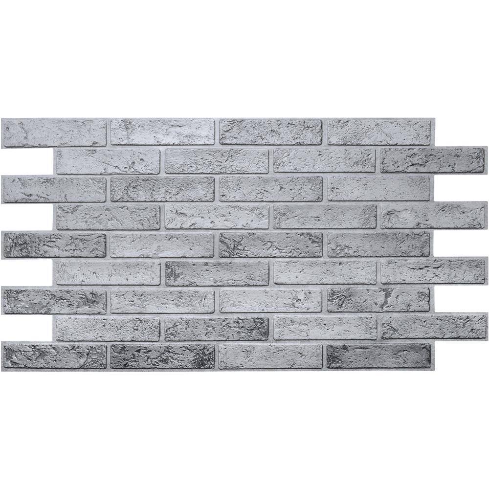 Dundee Deco 3D Falkirk Retro III 38 in. x 20 in. Silver Faux Brick PVC Decorative Wall Paneling (10-Pack) GRHDPG7124-10