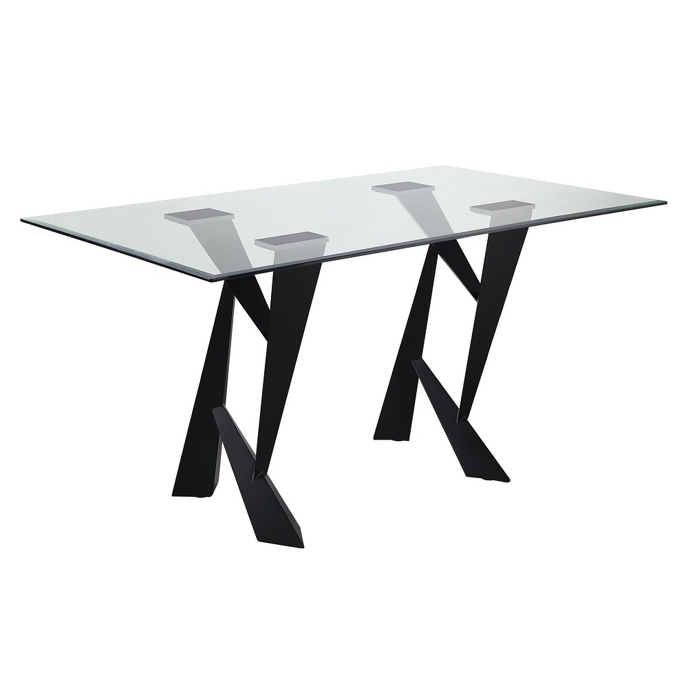 Furniture of America Zygard Modern Black 58 inch Glass Top Dining Table