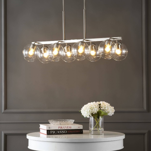 8 light Julian Farmhouse Bohemian Iron glass Linear Led Pendant Nickel clear Jonathan Y