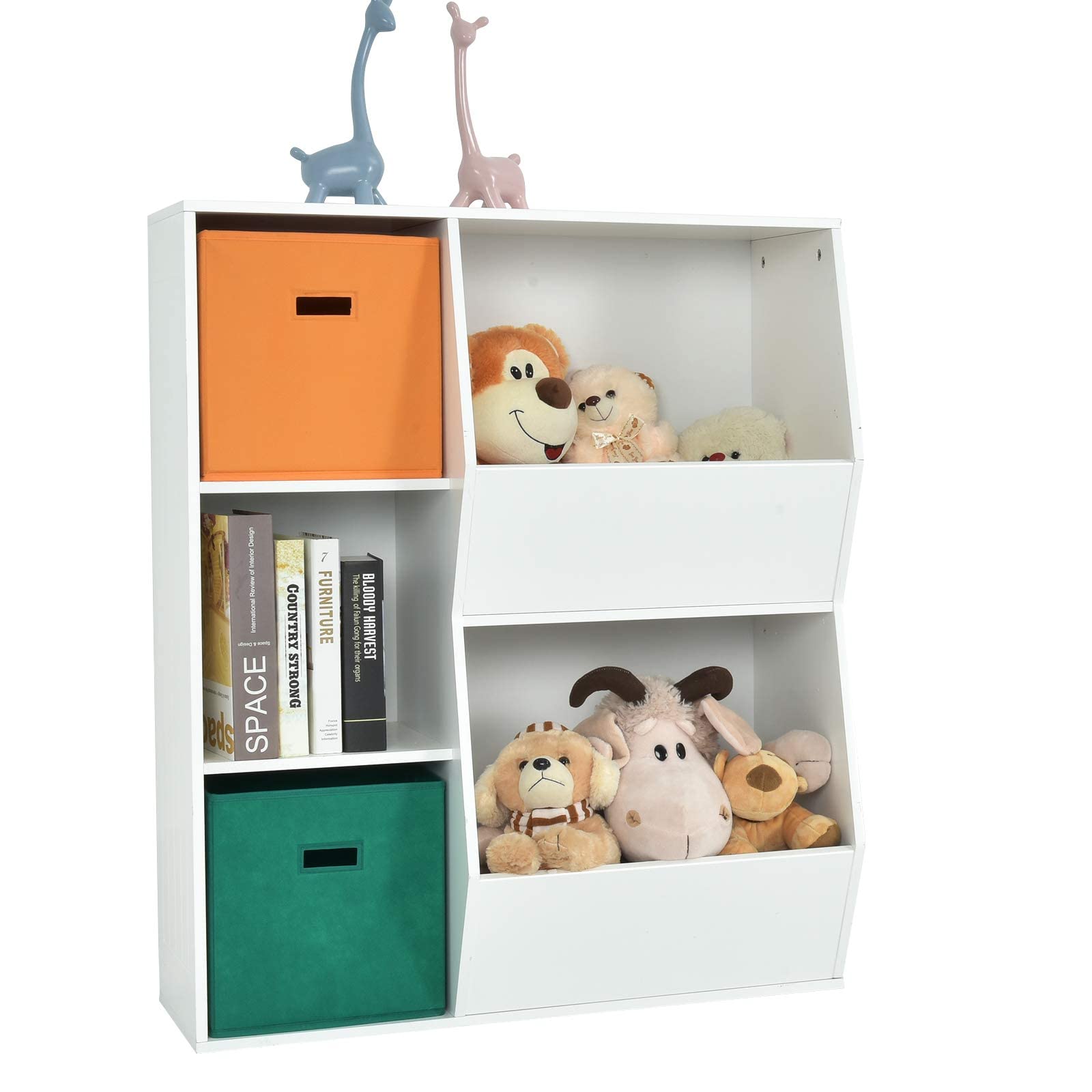 Costzon 5 Cubbies Kids Toy Storage Organizer with Bookcase