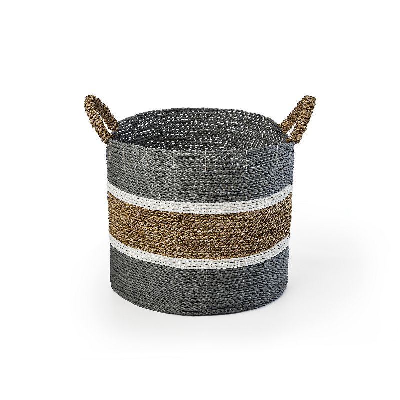 Saddle River Gray Seagrass and Raffia Basket 3-piece Set