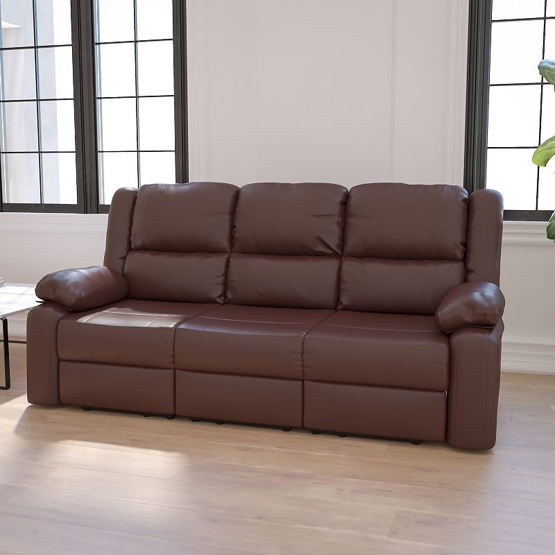 Emma and Oliver Black LeatherSoft Sofa with Two Built-In Recliners